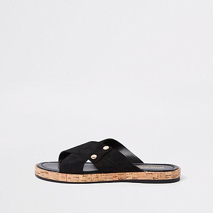 River Island Womens Leather Square Cross Strap Mules
