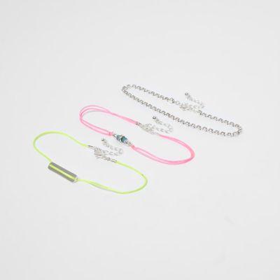 River Island Womens Fluro Diamante Anklet Multipack