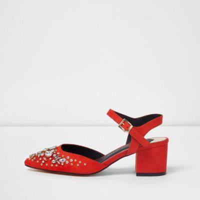 River Island Womens Embellished Pointed Block Heel Shoes