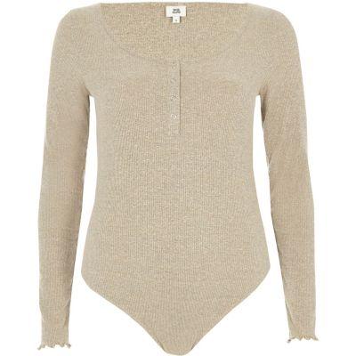 River Island Womens Rib Scoop Neck Long Sleeve Bodysuit