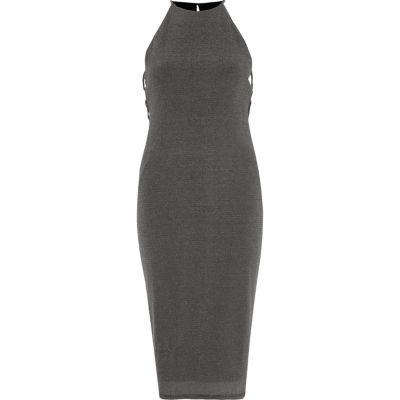 River Island Womens Silver Glitter Jersey Midi Dress