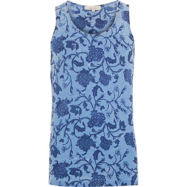 River Island Mensblue Vintage Floral Printk