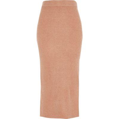 River Island Womens Rib Knit Side Split Midi Skirt