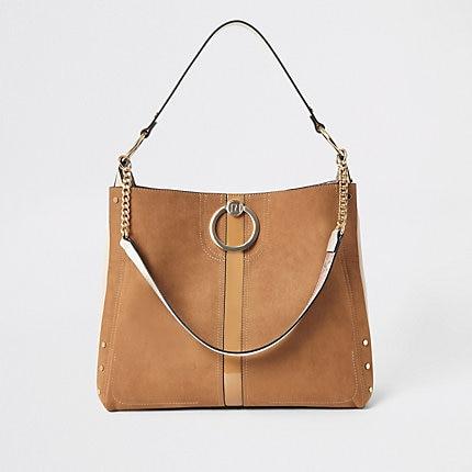 River Island Womens Dark Oversized Ring Front Slouch Bag