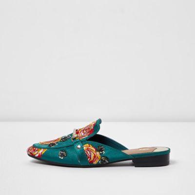 River Island Womens Rose Applique Backless Loafers