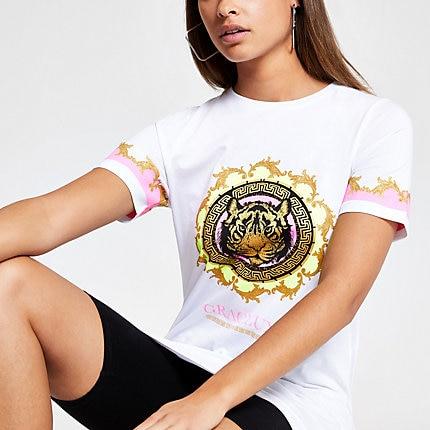 River Island Womens White Neon Tiger Print Jumbo T-shirt