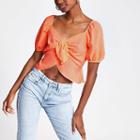 River Island Womens Neon Bow Front Crop Top