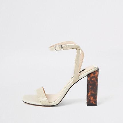 River Island Womens White Croc Strap Block Heel Sandals