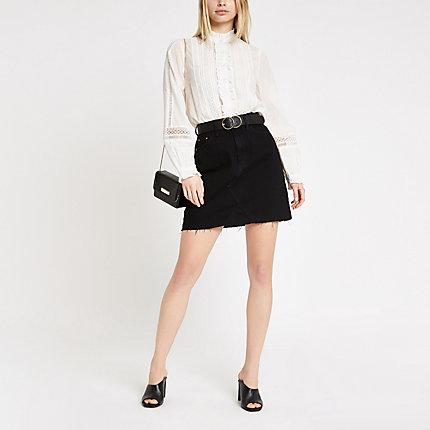 River Island Womens White Long Sleeve Broderie Blouse