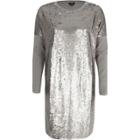 River Island Womens Silver Sequin Oversized Long Sleeve T-shirt