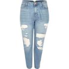 River Island Womens Plus Light Wash Ripped Mom Jeans