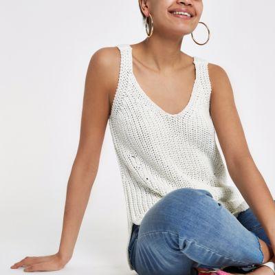 River Island Womens White V Neck Knitted Vest