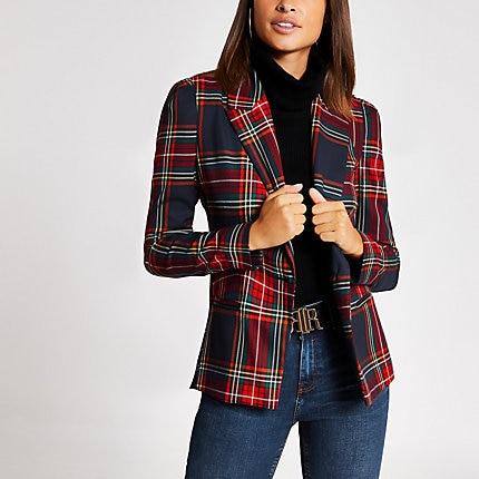 River Island Womens Check Long Puff Sleeve Blazer