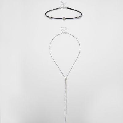 River Island Womens Rhinestone Multi Row Choker Set