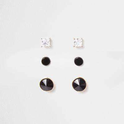 River Island Mens Circle Diamante Stud Earrings Multipack
