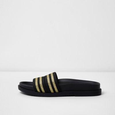 River Island Womens Metallic Stripe Sliders