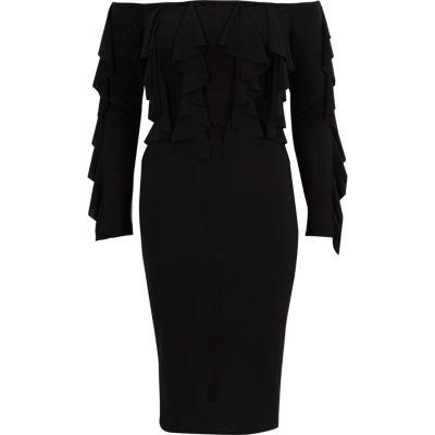 River Island Womens Bardot Frill Sleeve Bodycon Dress