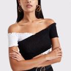 River Island Womens White Contrast Shirred Wrap Crop Top