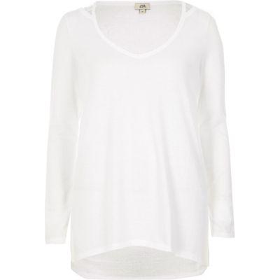 River Island Womens White Waffle V Neck Longline Top
