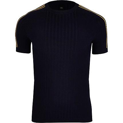 River Island Mens Ribbed Tape Muscle Fit T-shirt