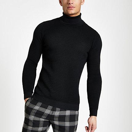 River Island Mens Textured Slim Fit Roll Neck Sweater