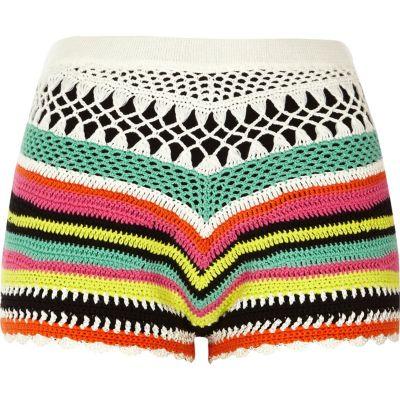 River Island Womens Multi Colour Stripe Crochet Shorts