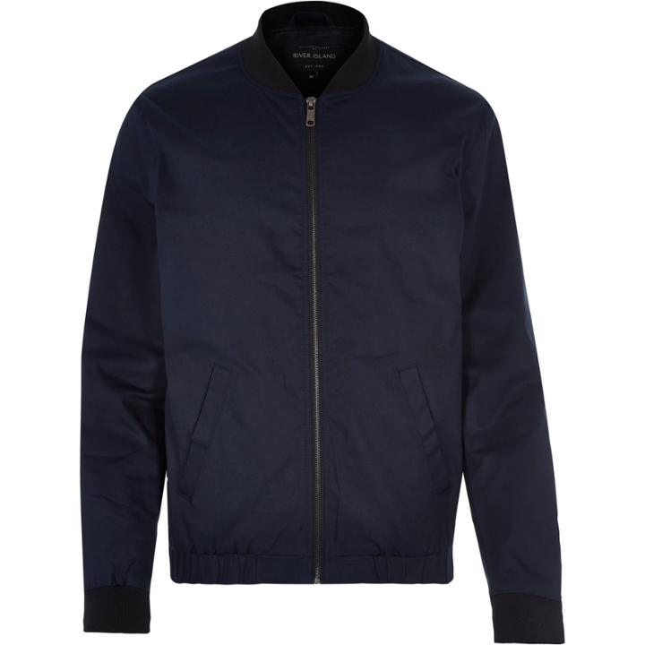River Island Mensnavy Casual Contrast Neck Bomber Jacket