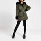 River Island Womens Faux Fur Trim Tie Belted Padded Coat