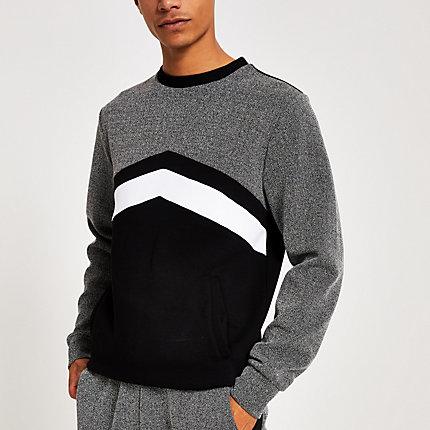River Island Mens Herringbone Blocked Slim Fit Sweatshirt