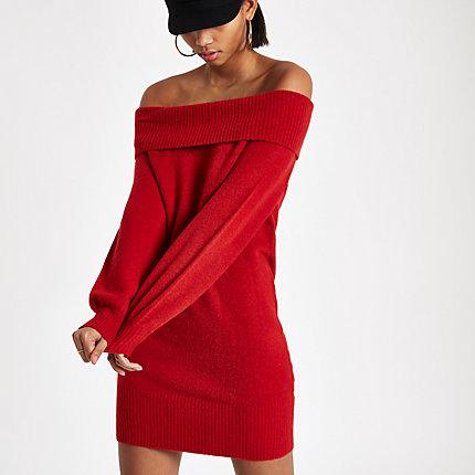 River Island Womens Bardot Neck Jumper Dress