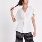 River Island Womens White Satin Knot Front T-shirt
