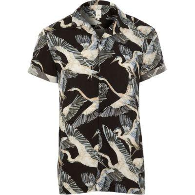 River Island Mens Bird Print Short Sleeve Shirt