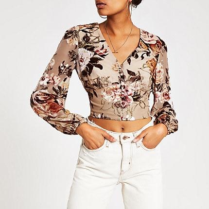River Island Womens Floral Print Devore Crop Top