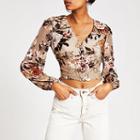 River Island Womens Floral Print Devore Crop Top
