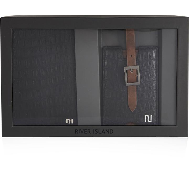 River Island Mensblack Passport Cover And Luggage Tag Gift Set