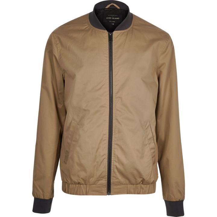River Island Mensbrown Casual Contrast Neck Bomber Jacket