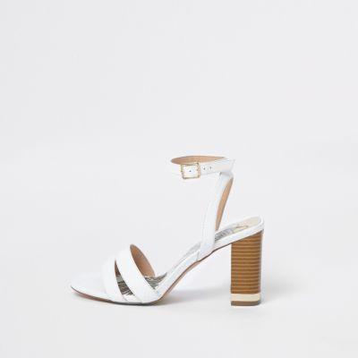 River Island Womens White Croc Block Heel Sandals