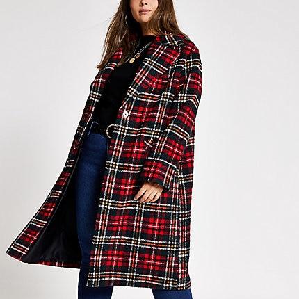 River Island Womens Plus Tartan Check Longline Coat
