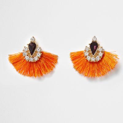 River Island Womens Tassel Fan Rhinestone Gem Earrings