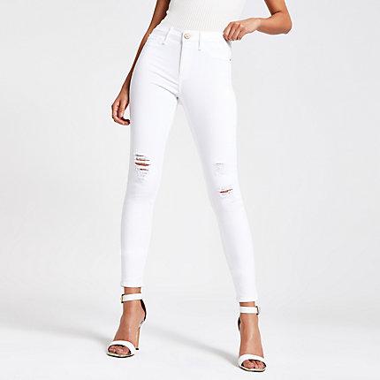 River Island Womens White Molly Ripped Jeggings