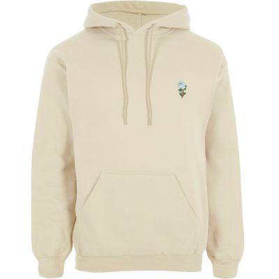 River Island Mens Rose Embroidery Print Hoodie