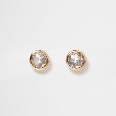 River Island Womens Gold Tone Crystal Gem Stud Earrings