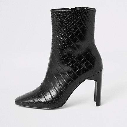 River Island Womens Croc Embossed High Heel Ankle Boot