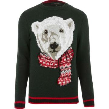 River Island Mens Polar Bear Knit Christmas Jumper