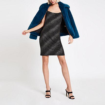 River Island Womens Glitter Stripe Cowl Neck Slip Dress