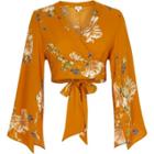 River Island Womens Floral Wrap Kimono Sleeve Crop Top