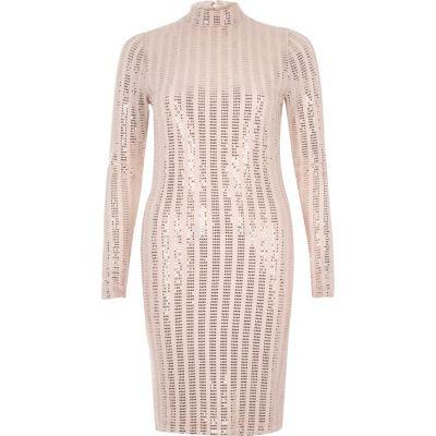 River Island Womens Metallic Nude Turtleneck Bodycon Dress