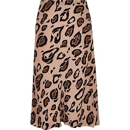 River Island Womens Plus Leopard Print Bias Cut Midi Skirt