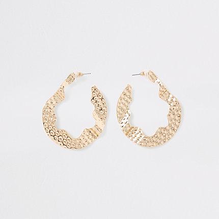 River Island Womens Gold Tone Battered Hoop Earrings
