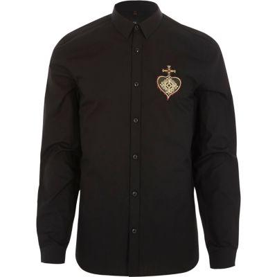 River Island Mens Heart Embroidered Slim Fit Shirt